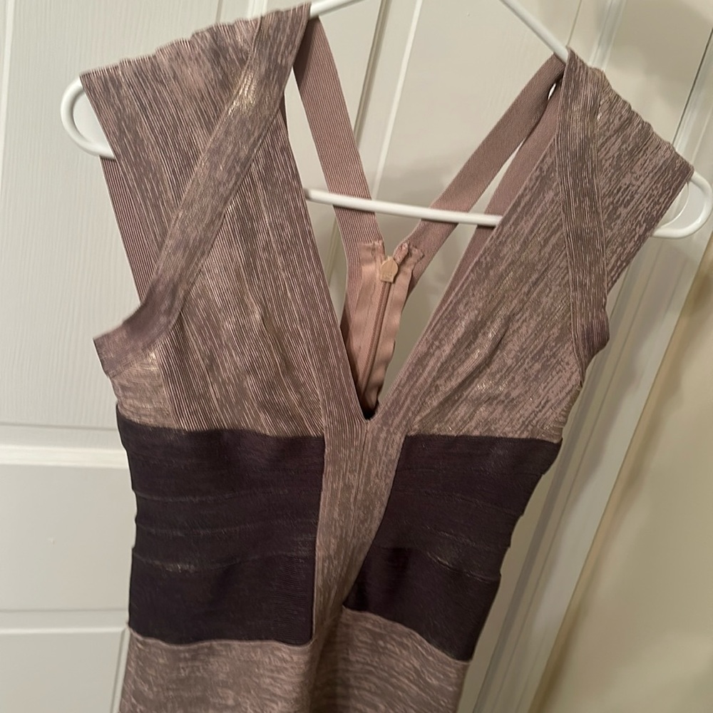 As seen in American horror story Herve Leger metallic color block dress